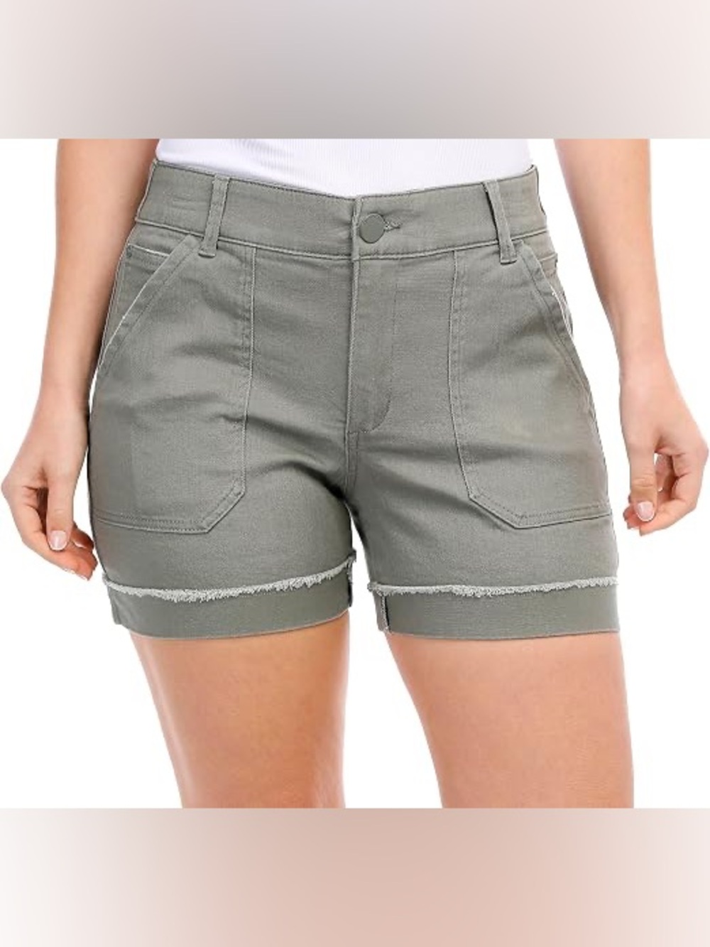 Democracy Olive Utility Shorts with Frayed Hem